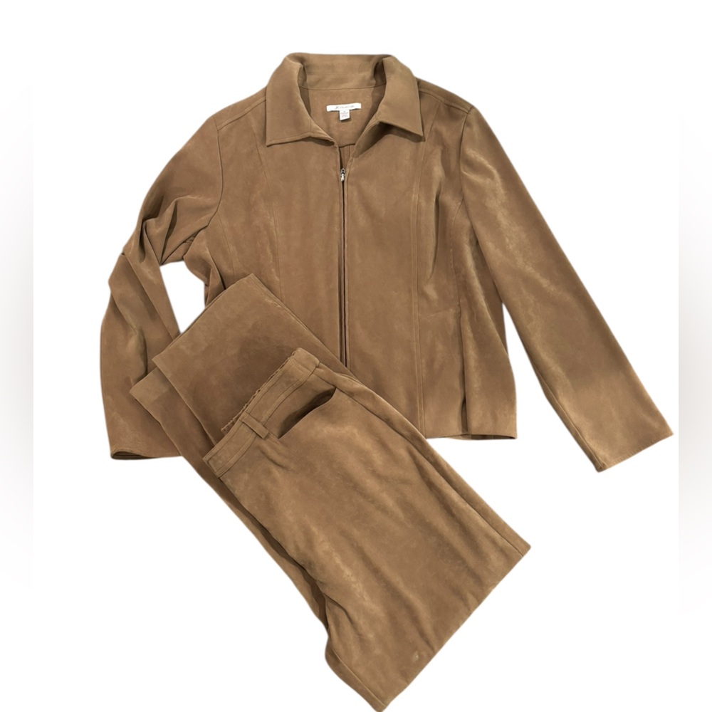 JM Collection Women’s Tan Suede Professional Plus Size Pants Suit-size 16